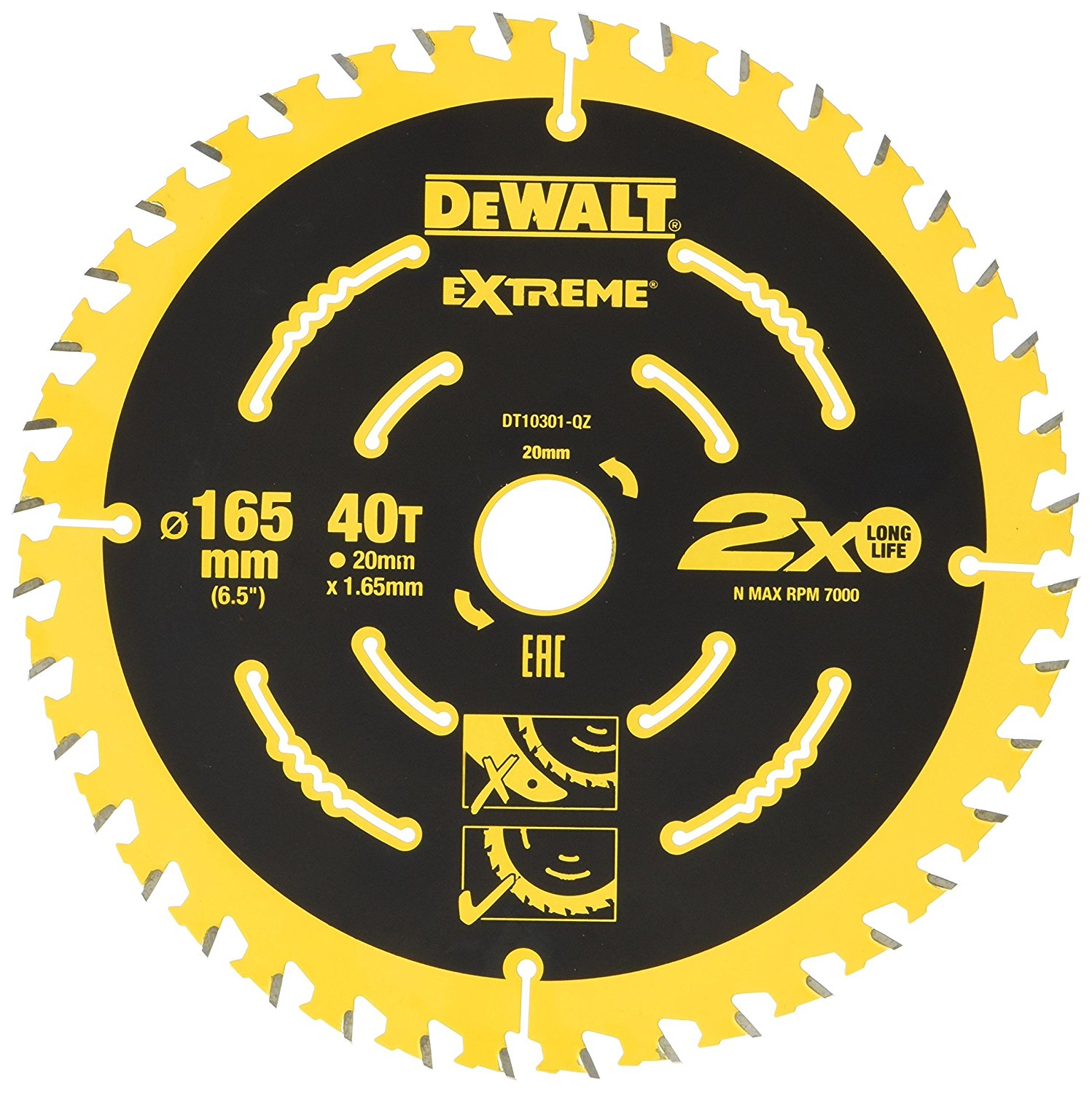 Pjovimo diskas medienai DeWalt; 165x1,65x20,0 mm; Z40; 18° 