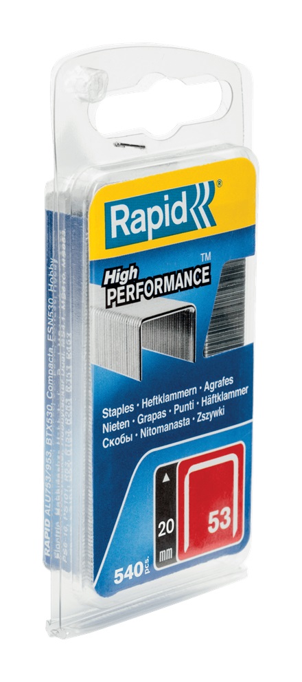 Kabės Rapid 40109508; 20 mm; 540 vnt.; tipas 53; galvanizuotos