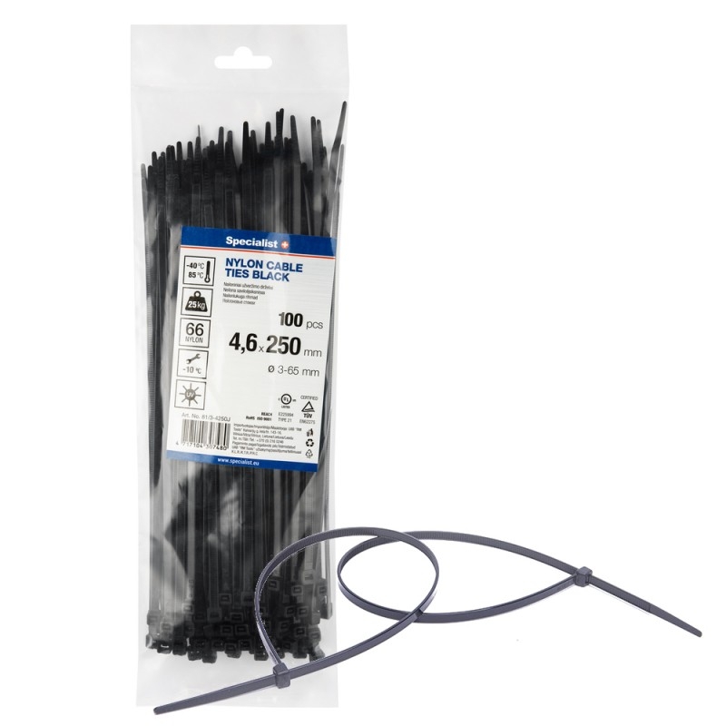 Dirželis Specialist 81/3-4250J; 4,6x250 mm; 100 vnt.; juodas