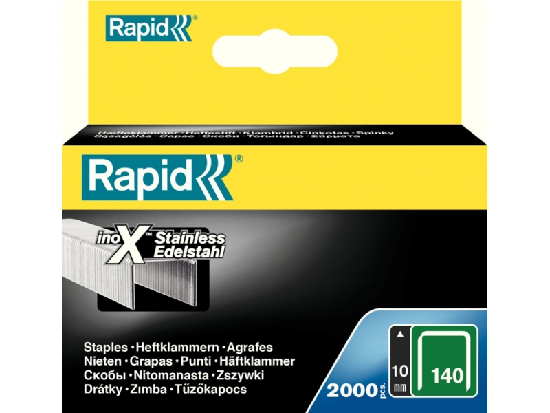 Kabės Rapid 11910733; 10 mm; 2000 vnt.; tipas 140; nerūdijančio plieno