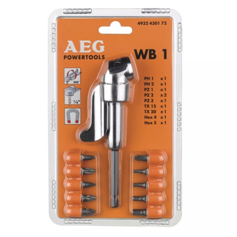 Sukimo antgalių rinkinys AEG WB1; PH; PZ; T; HEX; 11 vnt. + sukimo antgalių kampinis laikiklis