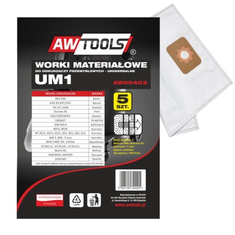 Dulkių maišeliai AWTools AW00403; UM1; 5 vnt.