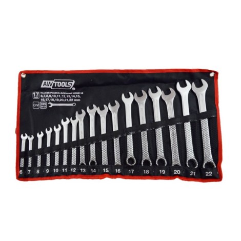 Kombinuotų raktų komplektas AWTools AW40116; 6-22 mm; 17 vnt.