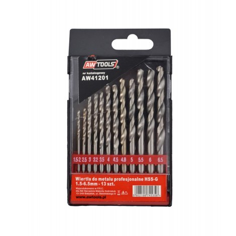 Grąžtas metalui AWTools AW41201; HSS-G; 1,5-6,5 mm; 13 vnt.