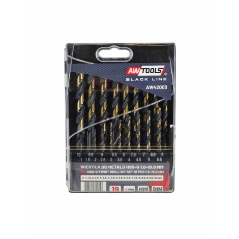 Grąžtas metalui AWTools AW42003BL; HSS; 1-10 mm; 19 vnt.