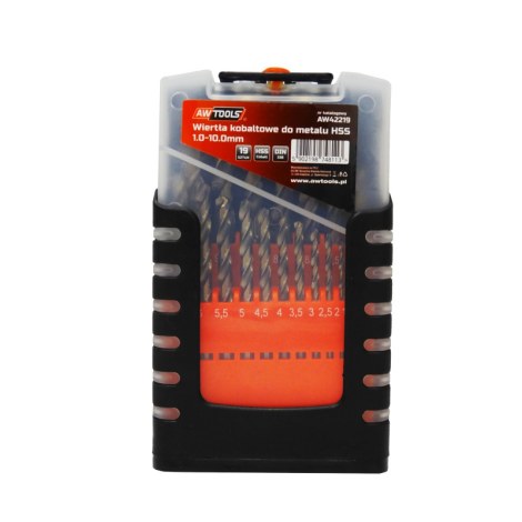 Grąžtas metalui AWTools AW42219; HSS-Co; 1-10 mm; 19 vnt.