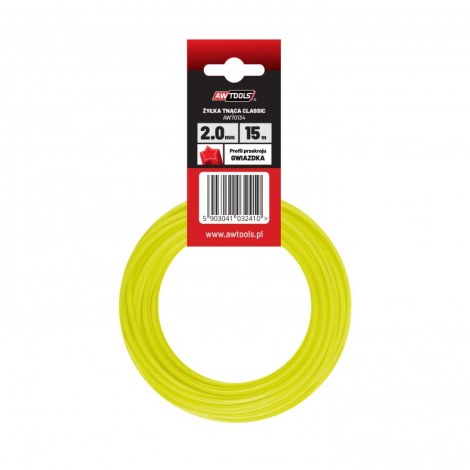 Pjovimo gija AWTools AW70116; (2 mm/10 m) geltona, 6-briaunė 