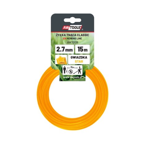 Pjovimo gija AWTools AW70135; (2,4 mm/15 m) geltona, 6-briaunė