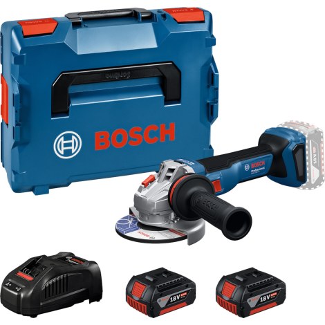 Akumuliatorinis kampinis šlifuoklis Bosch GWS 18V-11 Professional; 125 mm; 18 V; 2x5,0 Ah akum. + L-BOXX 136