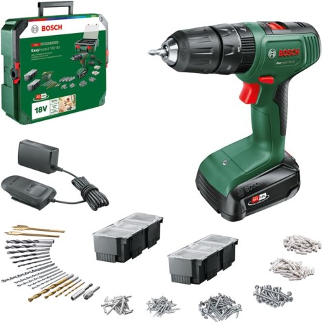 Smūginis suktuvas-gręžtuvas Bosch EasyImpact 18V-40; 18 V; 1x1,5 A akum. + priedai