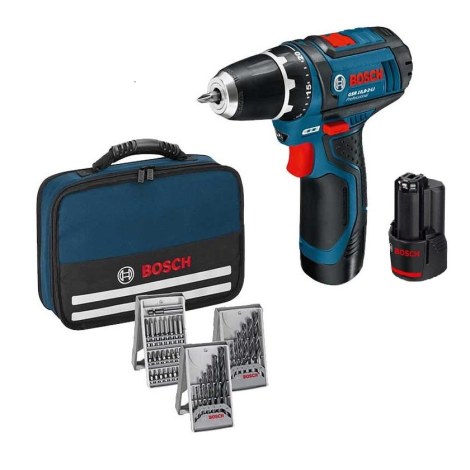 Suktuvas-gręžtuvas Bosch GSR 12V-15; 12 V; 2x2,0 Ah akum. + 39 priedai