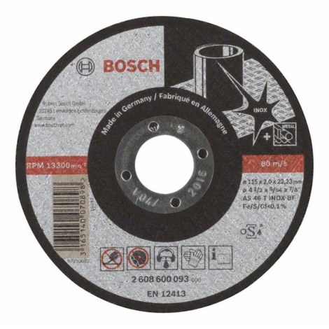 Abrazyvinis pjovimo diskas Bosch AS 46 T INOX BF; 115x2 mm 