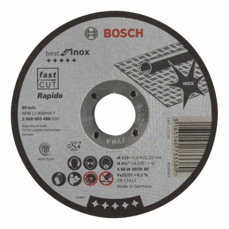 Abrazyvinis pjovimo diskas Bosch Best for Inox 2608603486; 115x22,23 mm