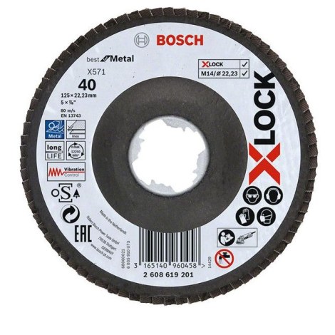 Vėduoklinis šlifavimo diskas Bosch X-LOCK; 125 mm; K 40