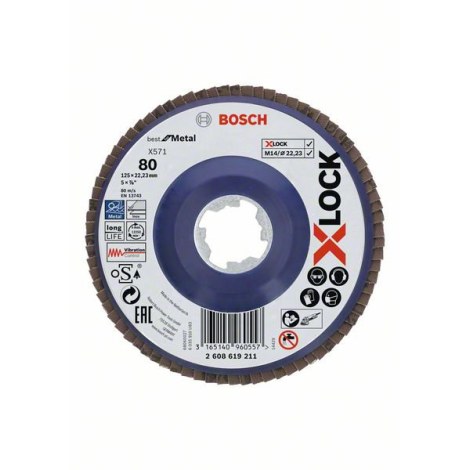 Vėduoklinis šlifavimo diskas Bosch X-LOCK; Ø125 mm; P80 