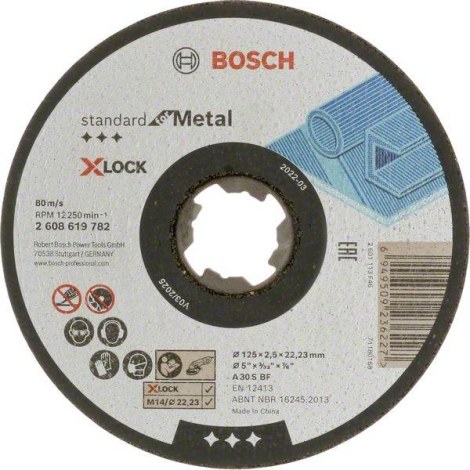 Abrazyvinis pjovimo diskas Bosch Standard for Metal 2608619782; 125x22,23 mm; X-Lock