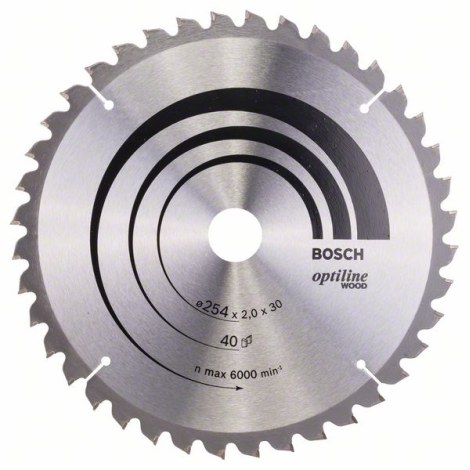 Pjovimo diskas medienai Bosch OPTILINE WOOD; 254x2x30,0 mm; Z40; -5°  