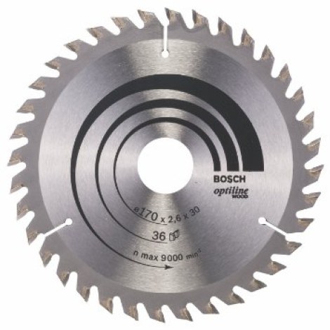 Pjovimo diskas medienai Bosch OPTILINE WOOD; 170x2,6x30,0 mm; Z36; 15°  
