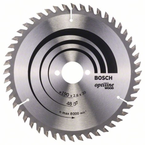 Pjovimo diskas medienai Bosch OPTILINE WOOD; 190x2,6x30,0 mm; Z48; 15°  