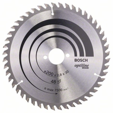 Pjovimo diskas medienai Bosch OPTILINE WOOD; 200x2,8x30,0 mm; Z48; 15°  