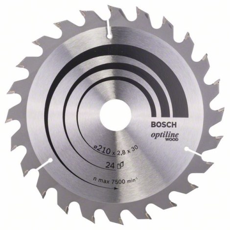 Pjovimo diskas medienai Bosch OPTILINE WOOD; 210x2,8x30,0 mm; Z24; 15°  