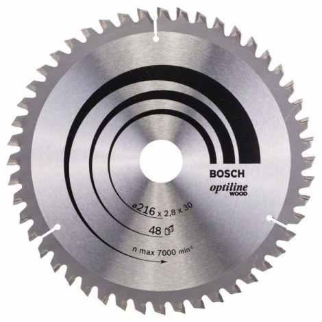 Pjovimo diskas medienai Bosch OPTILINE WOOD; 216x2,8x30,0 mm; Z48; -5°  