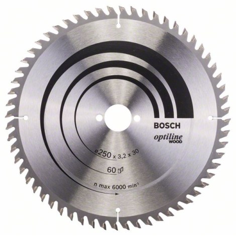 Pjovimo diskas medienai Bosch OPTILINE WOOD; 250x3,2x30,0 mm; Z60; 10°  