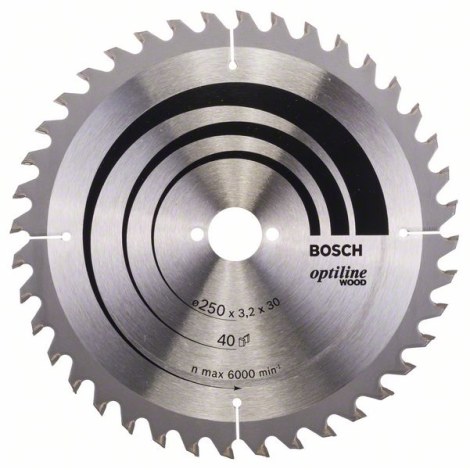 Pjovimo diskas medienai Bosch OPTILINE WOOD; 250x3,2x30,0 mm; Z40; 10°  