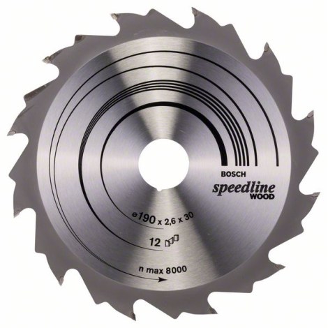 Pjovimo diskas medienai Bosch SPEEDLINE WOOD; 190x2,6x30,0 mm; Z12; 15°  