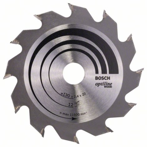 Pjovimo diskas medienai Bosch OPTILINE WOOD; 130x2,4x20,0 mm; Z12; 15°  