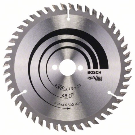 Pjovimo diskas medienai Bosch OPTILINE WOOD; 160x1,8x20,0 mm; Z48; 15°  