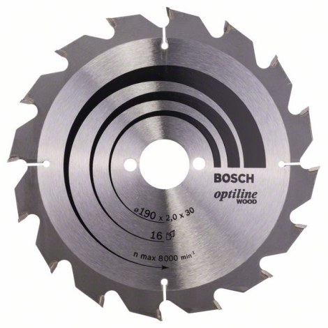 Pjovimo diskas medienai Bosch OPTILINE WOOD; 190x2x30,0 mm; Z16; 15°  