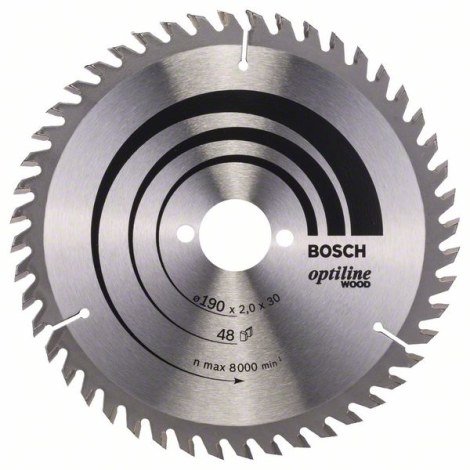 Pjovimo diskas medienai Bosch OPTILINE WOOD; 190x2x30,0 mm; Z48; 15°  