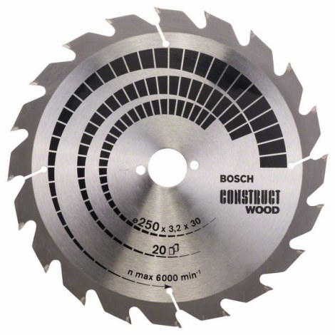 Pjovimo diskas medienai Bosch CONSTRUCT WOOD; 250x3,2x30,0 mm; Z20; 15°  