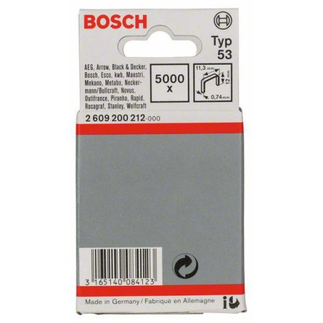 Kabės Bosch 2609200212; 11,4x12 mm; 5000 vnt.; tipas 53