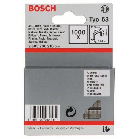 Kabės Bosch 2609200216; 11,4x10 mm; 1000 vnt.; tipas 53