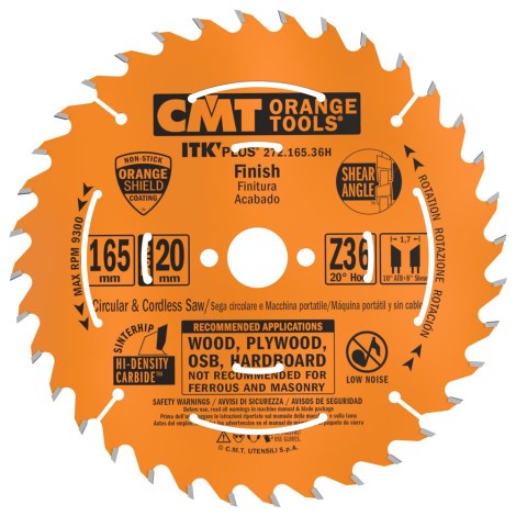 Pjovimo diskas medienai CMT 272; 165x1,7x20; Z36; 20° 