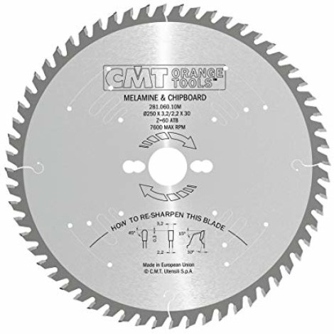 Pjovimo diskas medienai CMT 281; 250x3,2x30,0 mm; Z60; 10° 