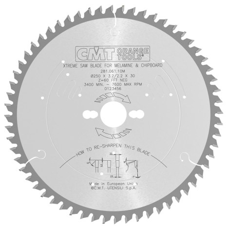 Pjovimo diskas medienai CMT 281; 165x2,2x20; Z56; -3° 