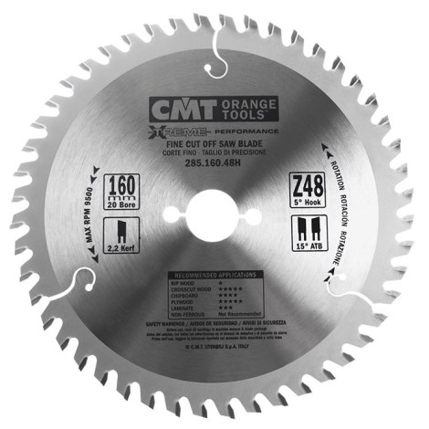 Pjovimo diskas medienai CMT 285; 160x2,2x20; Z48; 5° 