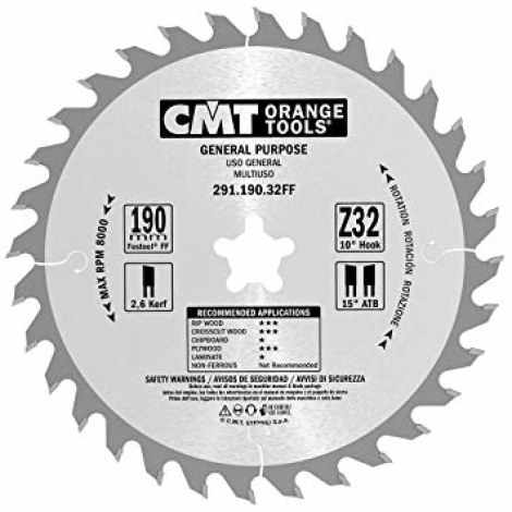 Pjovimo diskas medienai CMT 291; 190x2,6x20; Z32; 10° 