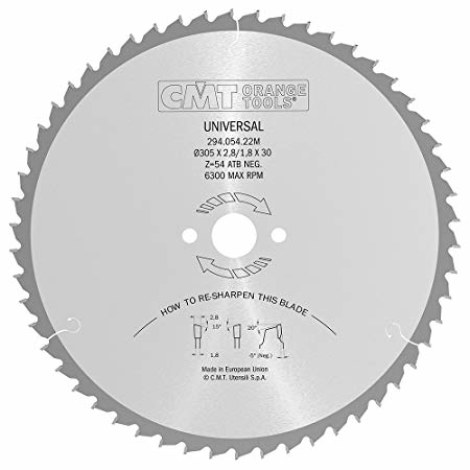 Pjovimo diskas medienai CMT 294; 305x2,8x30; Z54; -5° 