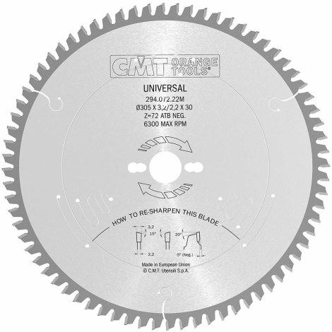 Pjovimo diskas medienai CMT 294; 305x3,2x30; Z72; -5° 
