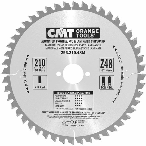 Pjovimo diskas aliuminiui CMT 296; 210x2,8x30; Z48; -6° 
