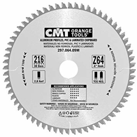 Pjovimo diskas aliuminiui CMT 297; 216x2,8x30; Z64; -6° 