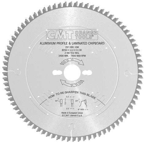Pjovimo diskas aliuminiui CMT 297; 250x3.2x30; Z80; -6° 
