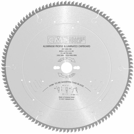 Pjovimo diskas aliuminiui CMT 297; 350x3,2x30; Z108; -6° 