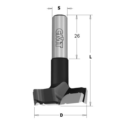 Furnitūros skylių grąžtas CMT; S=10 mm; D=26 mm 