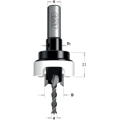 Medienos grąžtas su gilintuvu CMT; 90°; S=10 mm; D=4 mm; D2=14 mm 