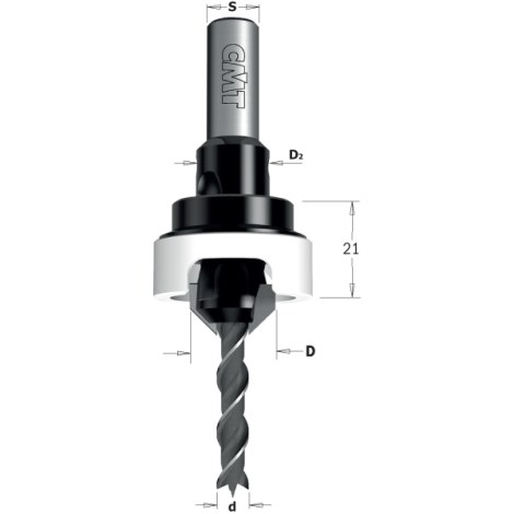 Medienos grąžtas su gilintuvu CMT; 45°; S=10 mm; D=6 mm; D2=16 mm 
